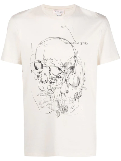 Alexander Mcqueen Skull-print Cotton T-shirt In Neutrals | ModeSens