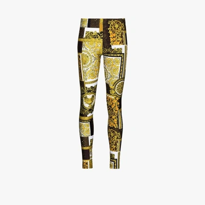 Shop Versace Baroque Patchwork Print Leggings In Gold