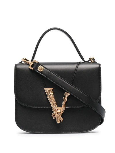 Shop Versace Small Virtus Top Handle Bag In Black