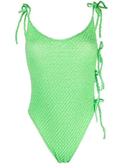 Shop Ack Textured Slim-cut Swimsuit In Green
