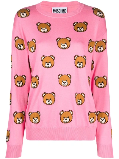 Shop Moschino Teddy Bear Knitted Jumper In Pink