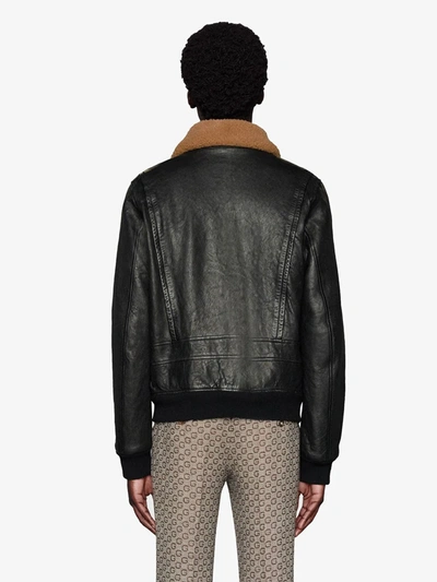 Shop Gucci Shearling Collar Leather Jacket In Black