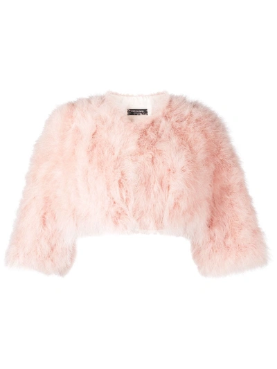 Shop Yves Salomon Feather-embellished Cropped Jacket In Pink