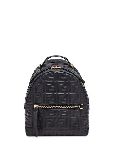 Shop Fendi Mini Ff-motif Backpack In F15zw-black +vibrato Gold