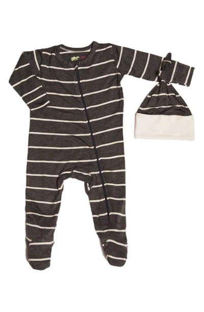 Shop Baby Grey By Everly Grey Jersey Footie & Hat Set In Charcoal Stripe