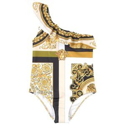 Shop Versace White Baroque Swimsuit In Gold