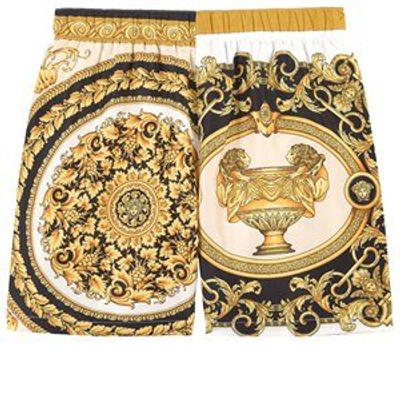 Shop Versace Gold Barocco Mosaic Swim Shorts