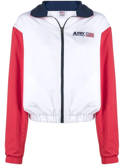 Shop Autry Embroidered Logo Colour Block Jacket In White