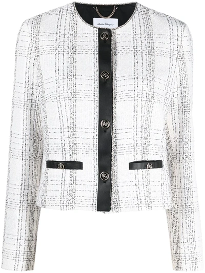 Shop Ferragamo Check Tweed Jacket In White