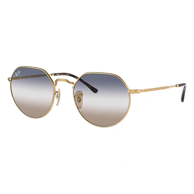 Shop Ray Ban Jack Sunglasses Gold Frame Blue Lenses 53-20