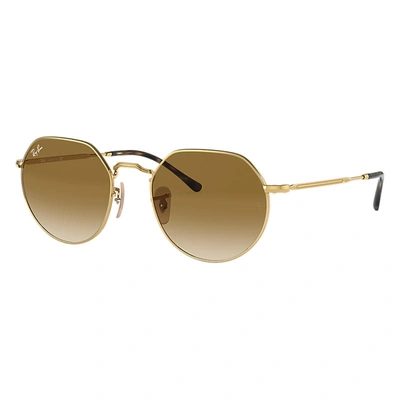 Shop Ray Ban Jack Sunglasses Gold Frame Brown Lenses 53-20