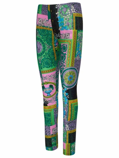 Shop Versace Green Barocco Leggings In Multicolor