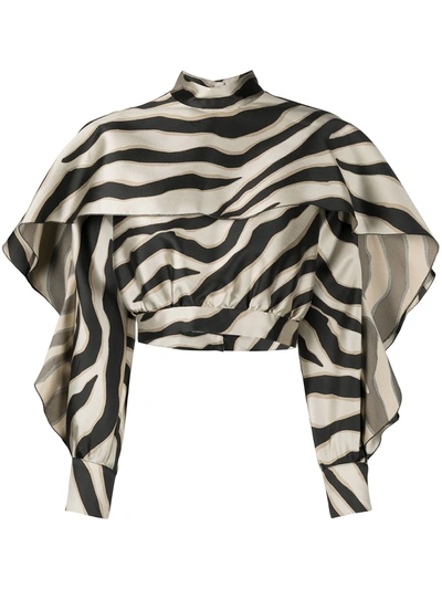 Shop Just Cavalli Ruffle-trim Animal-stripe Blouse In Neutrals