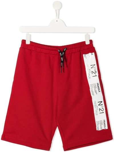 Shop N°21 Teen Logo Print Track Shorts In Red