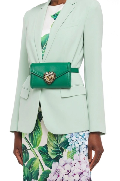 Dolce & Gabbana Devotion Embellished Leather Belt Bag In Green
