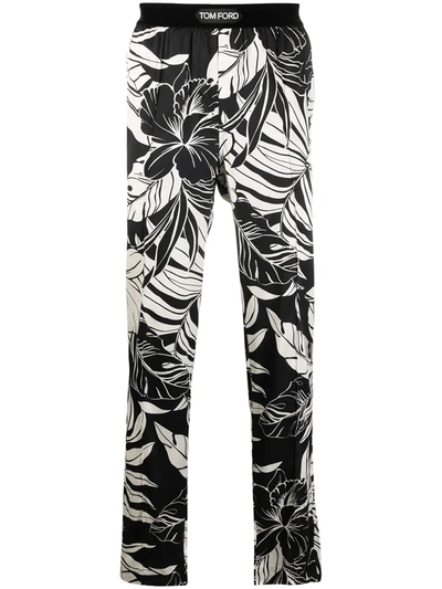 Shop Tom Ford Floral Print Silk Pajama Trousers In Black