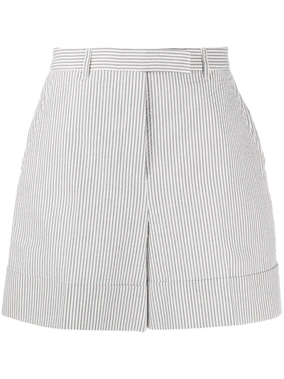 Thom Browne Grey Seersucker High Waisted Shorts In Grey