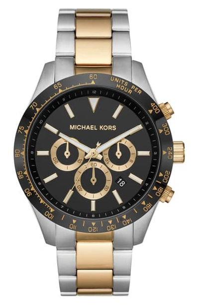 Shop Michael Kors Layton Chronograph Bracelet Watch, 45mm In Silver Two Tone/ Black/ Gold