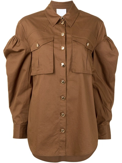 Shop Acler Dunbar Puff-sleeve Shirt In Brown