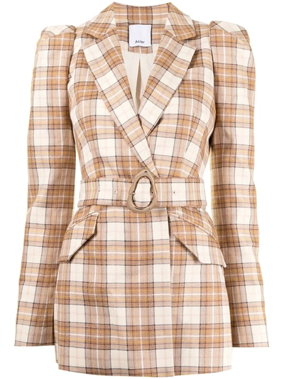 Shop Acler Plaid-check Belted Blazer In Brown