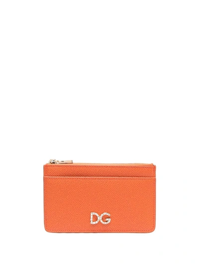 Shop Dolce & Gabbana Small Dauphine Rhinestone Coin Purse In Orange
