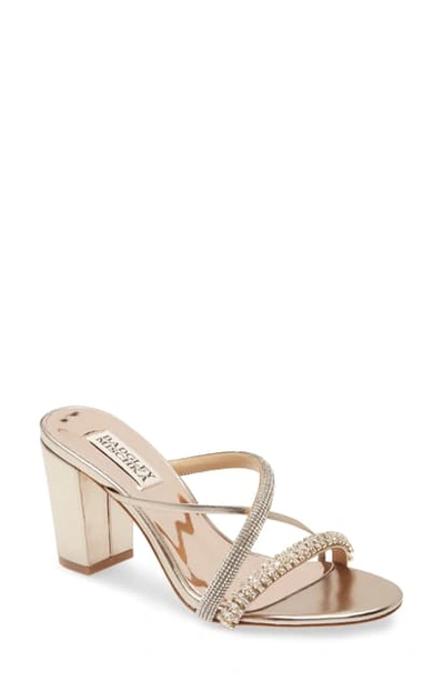 Shop Badgley Mischka Zoraya Embellished Slide Sandal In Champagne Nappa Leather