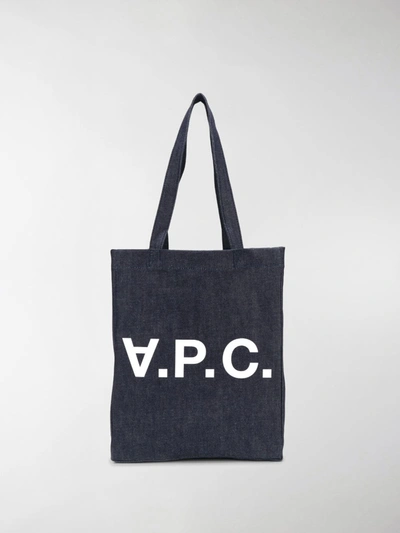 Shop Apc Logo Denim Tote Bag In Blue