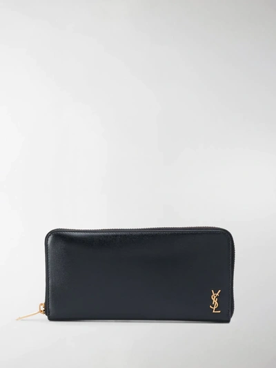 Shop Saint Laurent Monogram Plaque Continental Wallet In Black