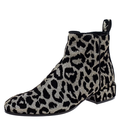 Pre-owned Dolce & Gabbana Black/silver Animal Print Lurex And Velvet Ankle Boots Size 36
