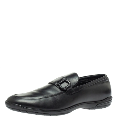 Pre-owned Ferragamo Black Leather Gancio Slip On Loafer Size 43.5