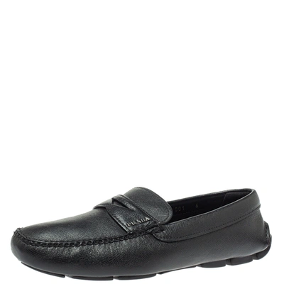 Pre-owned Prada Black Leather Penny Slip On Loafers Size 40