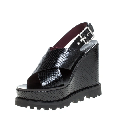 Pre-owned Marc Jacobs Marc By  Black Python Embossed Leather Irving Platform Wedge Sandals Size 35.5