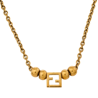 Pre-owned Fendi Zucca Pendant Gold Tone Bead Necklace