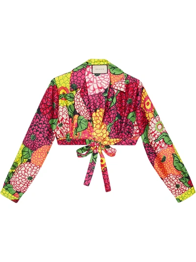 Shop Gucci Ken Scott Print Cropped Silk Shirt In Pink