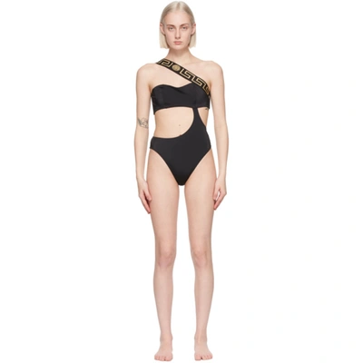 Shop Versace Underwear Black Greca Border Cut-out One-piece Swimsuit In A1008 Black