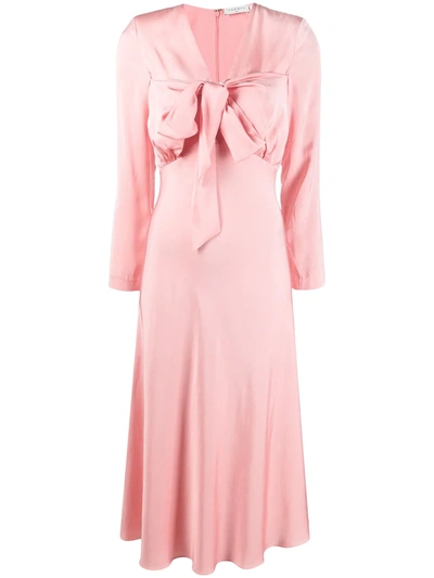 Shop Sandro Maldive Bow-detail Midi Dress In Pink