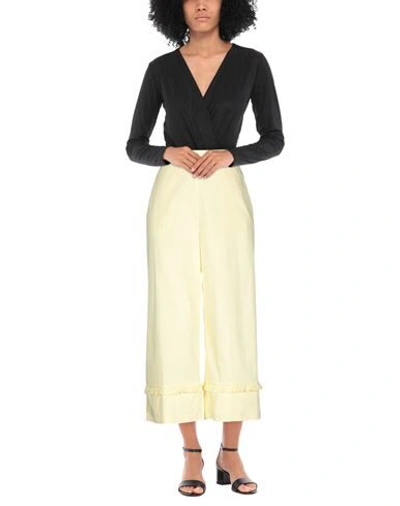 Shop Semicouture Woman Cropped Pants Light Yellow Size 8 Cotton, Polyamide, Elastane
