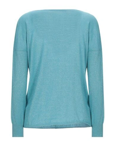 Shop Be You By Geraldine Alasio Woman Sweater Turquoise Size L Wool, Polyamide In Blue