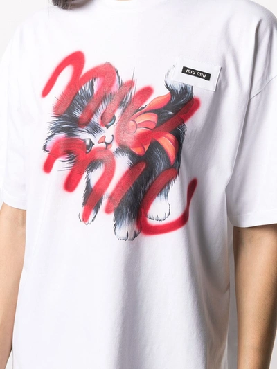 Shop Miu Miu Kitten-print T-shirt In White