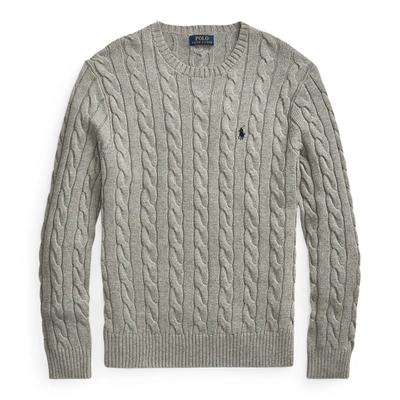 Shop Ralph Lauren Cable-knit Cotton Sweater In Fawn Grey Heather