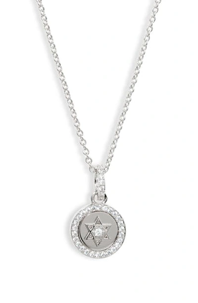 Shop Nadri Star Of David Circle Pendant Necklace In Rhodium