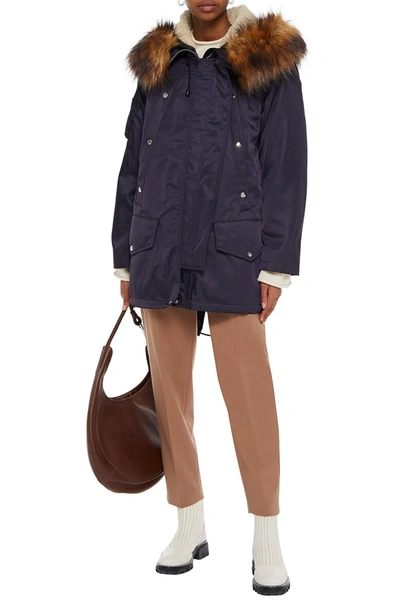 Shop Burberry Faux Fur-trimmed Shell Hooded Parka In Navy