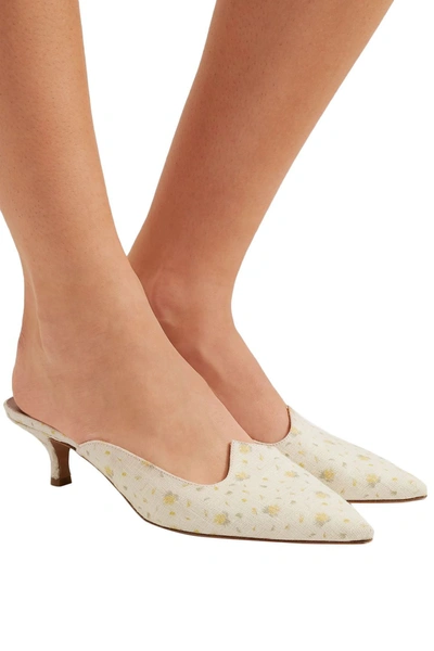 Shop Le Monde Beryl + Sleeper Floral-print Linen-canvas Mules In Off-white