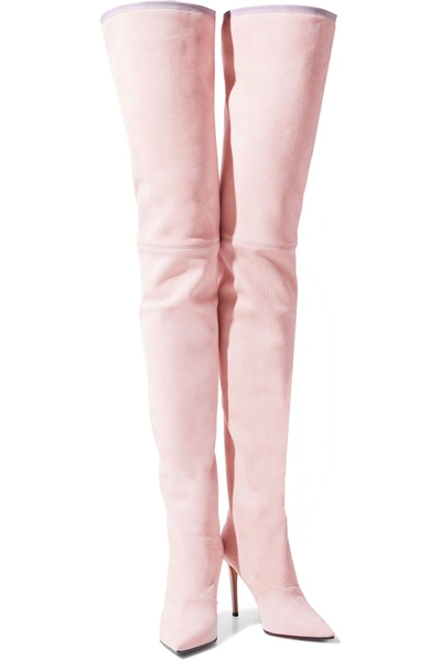 Shop Balmain Amazone Suede Over-the-knee Boots In Pastel Pink
