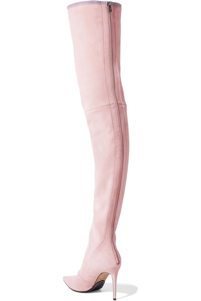 Shop Balmain Amazone Suede Over-the-knee Boots In Pastel Pink