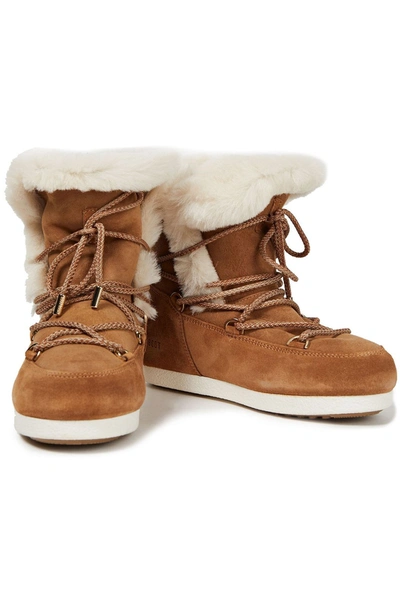 Shop Moon Boot Far Side High Lace-up Shearling-trimmed Suede Snow Boots In Camel