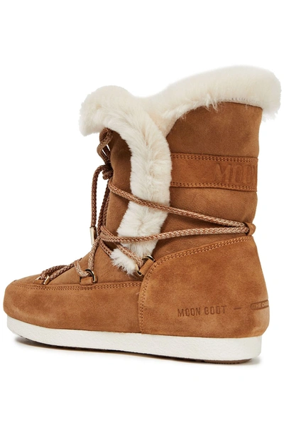 Shop Moon Boot Far Side High Lace-up Shearling-trimmed Suede Snow Boots In Camel