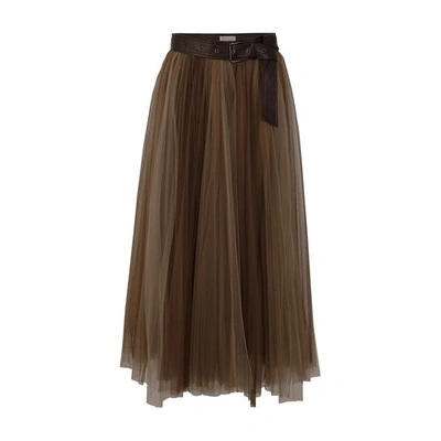 Shop Brunello Cucinelli Tulle Skirt In Light Brown
