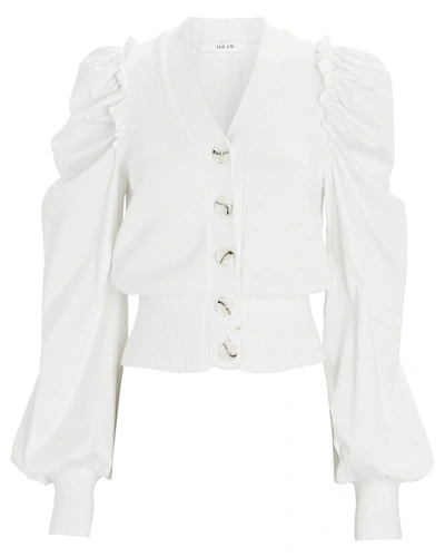 Shop Adeam Blossom Puff Sleeve Cardigan In White