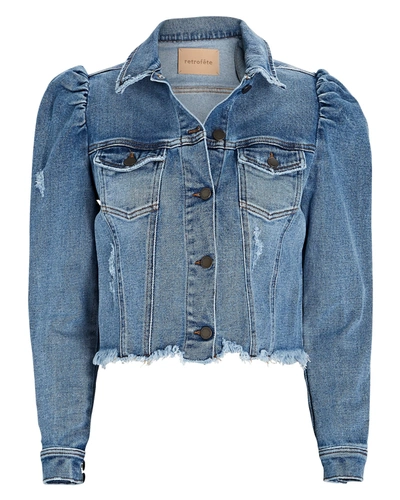 Shop Retroféte Rissa Cropped Denim Jacket In Blue Jay